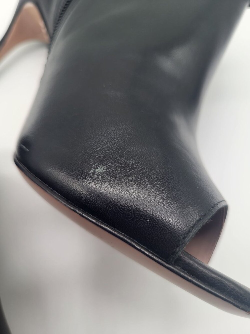 James Chan Women's 7.5 Siggy Peep Toe Pump Stiletto Heel Bootie Black Leather - Picture 3 of 10